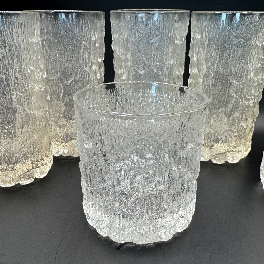 MCM Goebel Charlottenhutte Icicle Bark Textured Highball Tumbler Clear Glasses